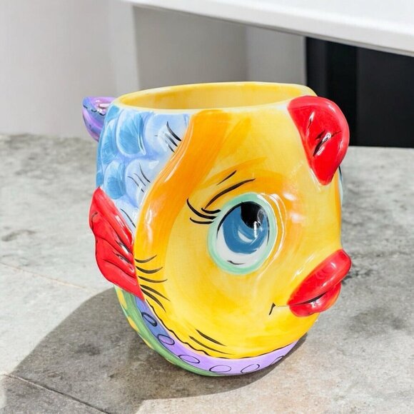 Tabletops Unlimited Dario Farrucci Vissen Fish Large Coffee Mug Cup Ceramic Set2 - Picture 3 of 16